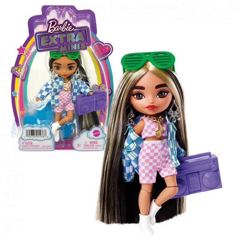 Barbie® Extra Mini Minis™ lelle ar rūtainu jaku, 13 cm, HGP64 