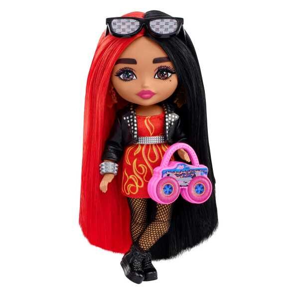 Barbie® Extra Mini Minis™ lelle ar melniem/sarkaniem matiem, 13 cm, HKP88
