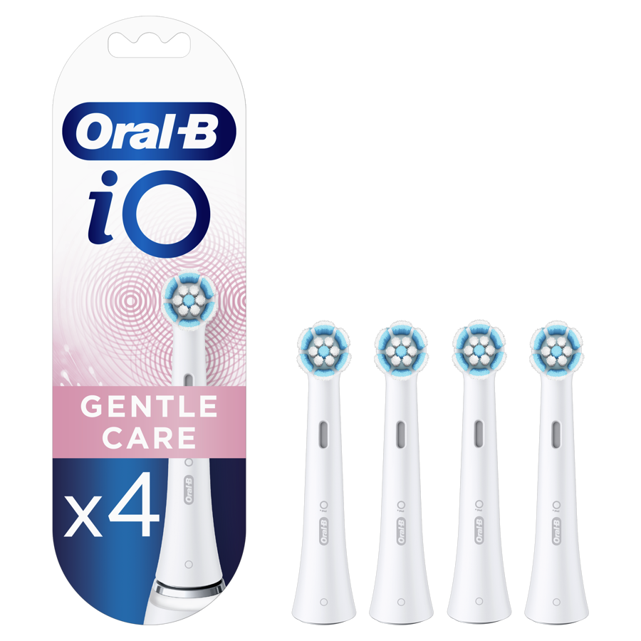 Oral-B iO sērijas elektriskās zobu birstes rezerves galviņas, 4 gab. (gentle care), baltā krāsā