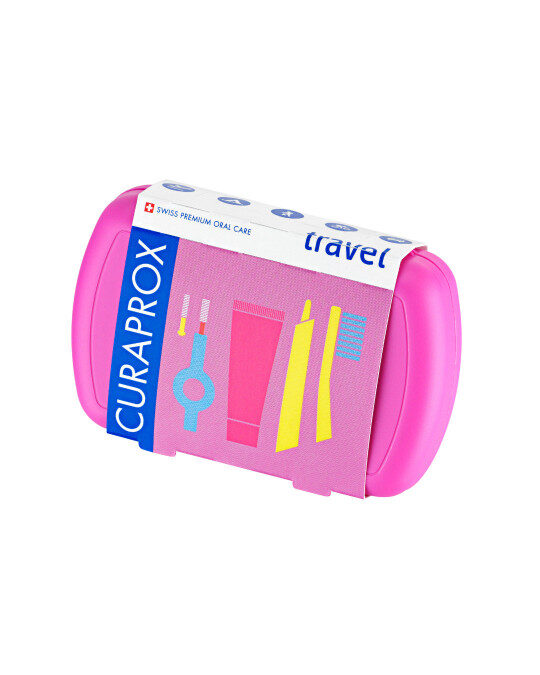 CURAPROX kompakts ceļojumu komplekts rozā kastītē