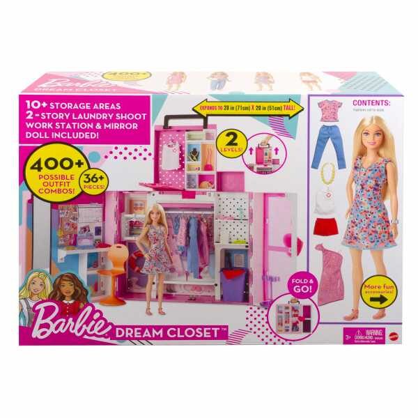 Barbie® lelle un sapņu skapis™ komplekts ar apģērbu un aksesuāriem, 30+ gabali un 15+ glabāšanas vietas, HGX57 